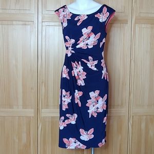 Next Up Navy Blue/Pink Floral Faux Wrap Dress